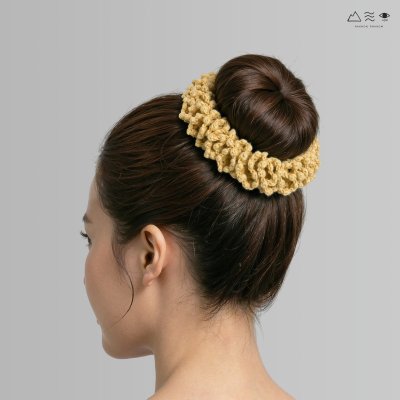 ยางรัดผมถักฝ้าย ย้อมคราม-ดอกดาวเรือง