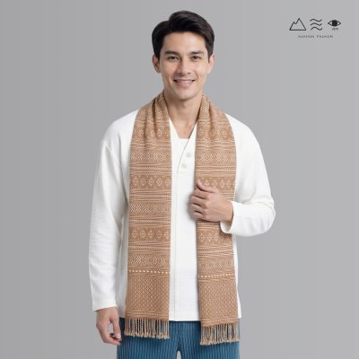 ผ้าพันคอขิดไทกะเลิง ลายดอกมะส้าน - เปลือกไม้