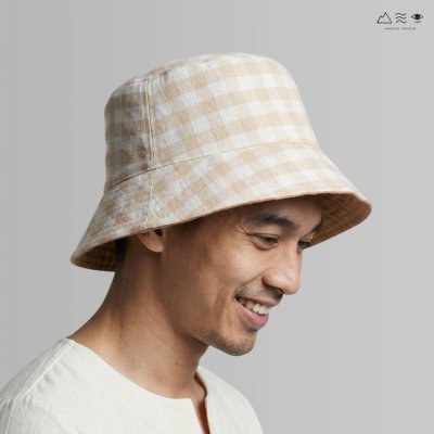 หมวกบักเก็ตผ้าฝ้ายเข็นมือสีธรรมชาติ