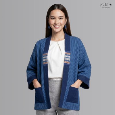 เสื้อคลุมกิโมโนผ้าคราม-ยาว ลายลูกฟูก