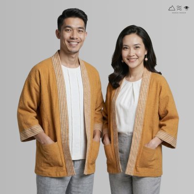 เสื้อคลุมกิโมโนฝ้ายเข็นมือ-ยาว สีธรรมชาติ