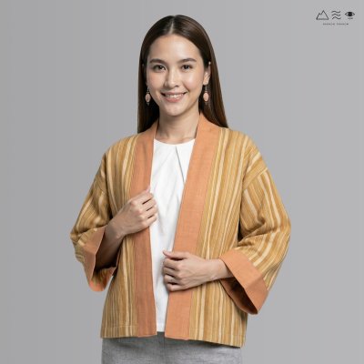 เสื้อคลุมกิโมโนฝ้ายเข็นมือ-สั้น ทอลายไม้