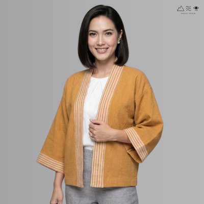 เสื้อคลุมกิโมโนฝ้ายเข็นมือ-สั้น สีธรรมชาติ