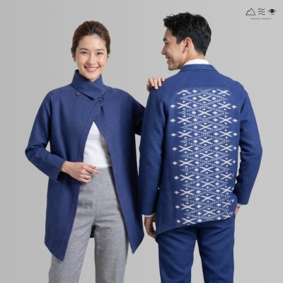 เสื้อคลุมคอปก-หลังมัดหมี่ คราม