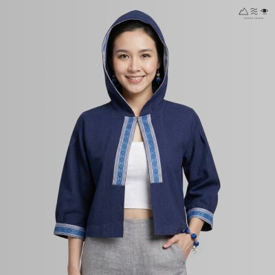 เสื้อฮู้ดผ้าฝ้ายทอมือ ญ คราม