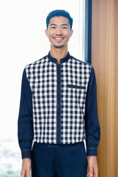 EPO เสื้อเชิ้ตแขนยาว คอจีน ช ครามเข้ม EPO เสื้อเชิ้ตแขนยาว คอจีน ช ครามเข้ม