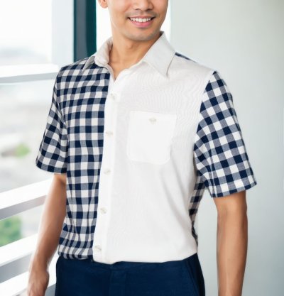 EPO เสื้อเชิ้ตแขนสั้น คอปก ช ครามเข้ม-ขาว EPO เสื้อเชิ้ตแขนสั้น คอปก ช ครามเข้ม-ขาว