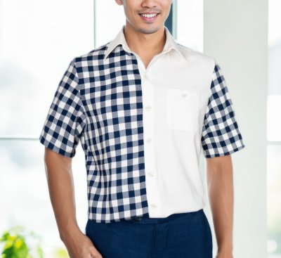 EPO เสื้อเชิ้ตแขนสั้น คอปก ช ครามเข้ม-ขาว EPO เสื้อเชิ้ตแขนสั้น คอปก ช ครามเข้ม-ขาว