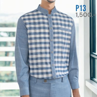 EPO เสื้อเชิ้ตแขนยาว คอจีน ช ครามอ่อน EPO เสื้อเชิ้ตแขนยาว คอจีน ช ครามอ่อน