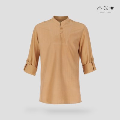 เสื้อเชิ้ตคอจีนแขน 3 ส่วนผ้าทอมือ เปลือกไม้