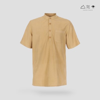 เสื้อเชิ้ตคอจีนแขนสั้น ผ้าทอมือ เปลือกไม้