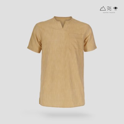 เสื้อคอกลมแขนสั้น ผ้าทอมือ เปลือกไม้