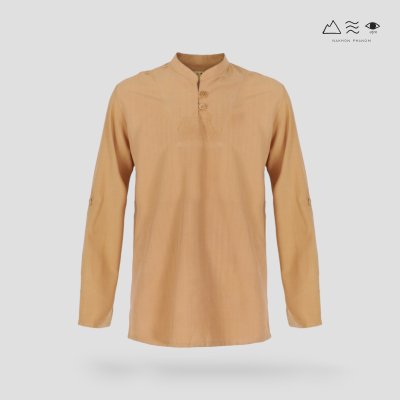 เสื้อเชิ้ตคอจีนแขน 3 ส่วนผ้าทอมือ เปลือกไม้