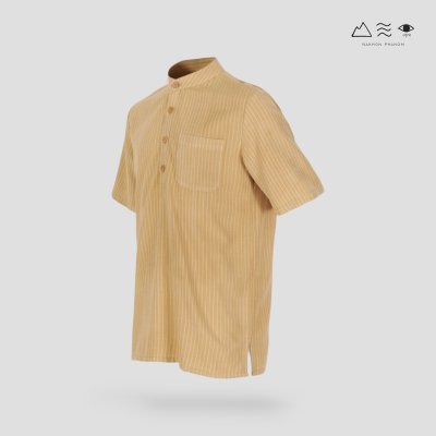 เสื้อเชิ้ตคอจีนแขนสั้น ผ้าทอมือ เปลือกไม้