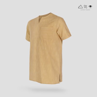 เสื้อคอกลมแขนสั้น ผ้าทอมือ เปลือกไม้