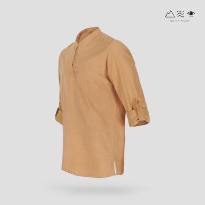 เสื้อเชิ้ตคอจีนแขน 3 ส่วนผ้าทอมือ เปลือกไม้