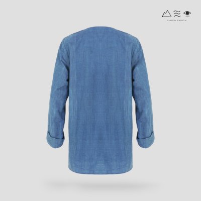 เสื้อเชิ้ตแขนยาว กระเป๋าอกคู่ คราม เสื้อเชิ้ตแขนยาว กระเป๋าอกคู่ คราม