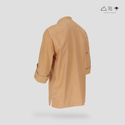 เสื้อเชิ้ตคอจีนแขน 3 ส่วนผ้าทอมือ เปลือกไม้