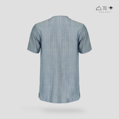 เสื้อคอกลมแขนสั้น ผ้าทอมือ ครามอ่อน