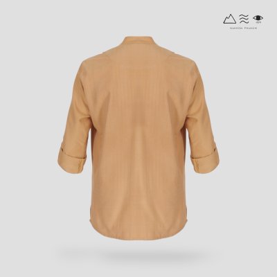 เสื้อเชิ้ตคอจีนแขน 3 ส่วนผ้าทอมือ เปลือกไม้