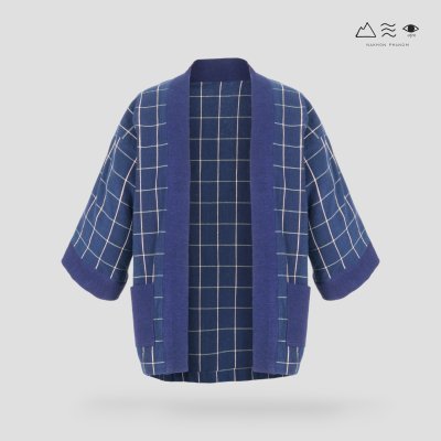 เสื้อคลุมกิโมโนผ้าคราม-ยาว ลายตาราง