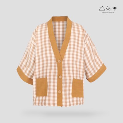 เสื้อคลุมกิโมโนติดกระดุมผ้าสีเปลือกไม้-ยาว