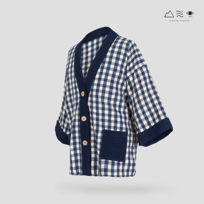 เสื้อคลุมกิโมโนติดกระดุมผ้าคราม-ยาว