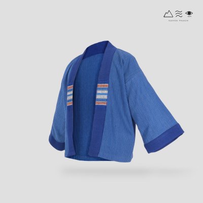 เสื้อคลุมกิโมโนผ้าคราม-สั้น ลายลูกฟูก