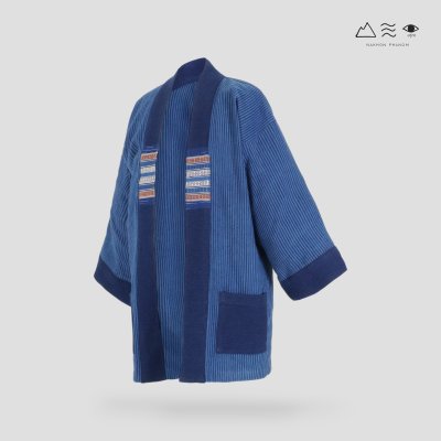 เสื้อคลุมกิโมโนผ้าคราม-ยาว ลายลูกฟูก