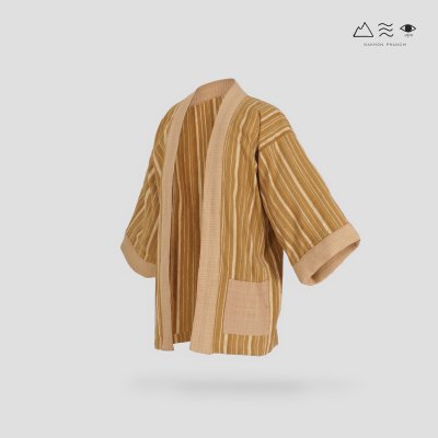 เสื้อคลุมกิโมโนฝ้ายเข็นมือ-ยาว ทอลายไม้