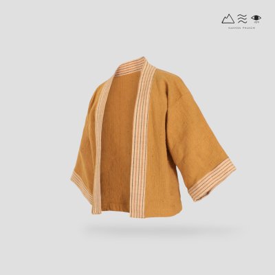 เสื้อคลุมกิโมโนฝ้ายเข็นมือ-สั้น สีธรรมชาติ
