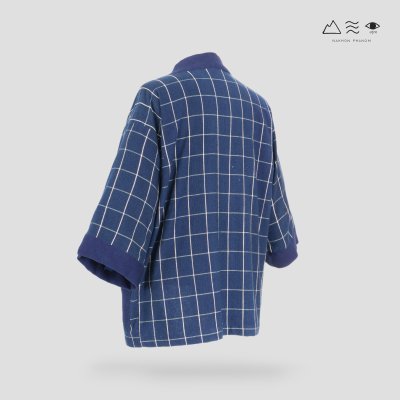เสื้อคลุมกิโมโนผ้าคราม-ยาว ลายตาราง
