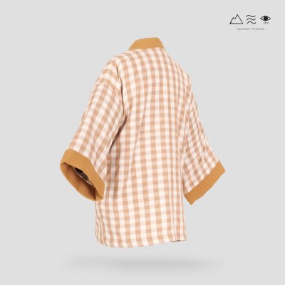 เสื้อคลุมกิโมโนติดกระดุมผ้าสีเปลือกไม้-ยาว