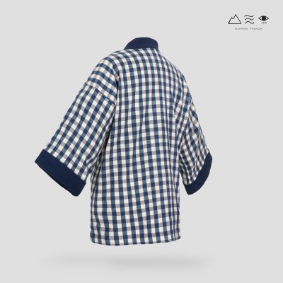 เสื้อคลุมกิโมโนติดกระดุมผ้าคราม-ยาว