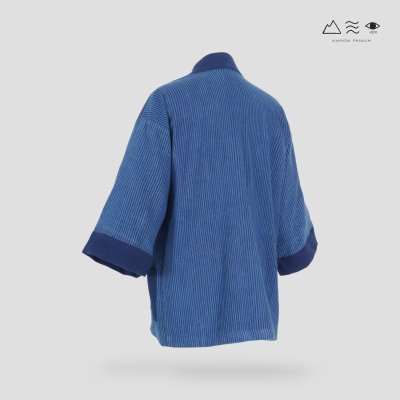 เสื้อคลุมกิโมโนผ้าคราม-ยาว ลายลูกฟูก