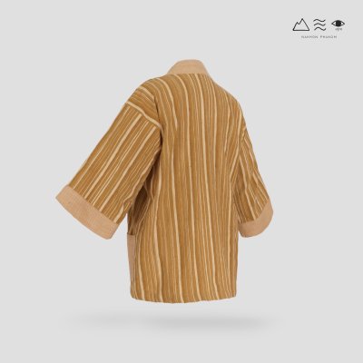 เสื้อคลุมกิโมโนฝ้ายเข็นมือ-ยาว ทอลายไม้