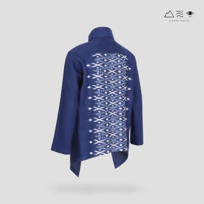 เสื้อคลุมคอปก-หลังมัดหมี่ คราม