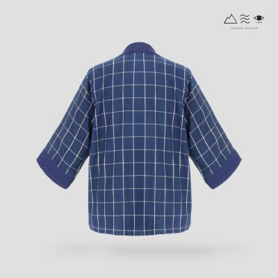 เสื้อคลุมกิโมโนผ้าคราม-ยาว ลายตาราง