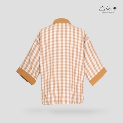เสื้อคลุมกิโมโนติดกระดุมผ้าสีเปลือกไม้-ยาว
