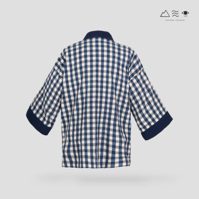 เสื้อคลุมกิโมโนติดกระดุมผ้าคราม-ยาว