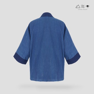 เสื้อคลุมกิโมโนผ้าคราม-ยาว ลายลูกฟูก