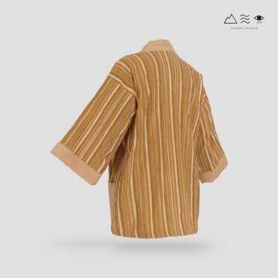 เสื้อคลุมกิโมโนฝ้ายเข็นมือ-ยาว ทอลายไม้