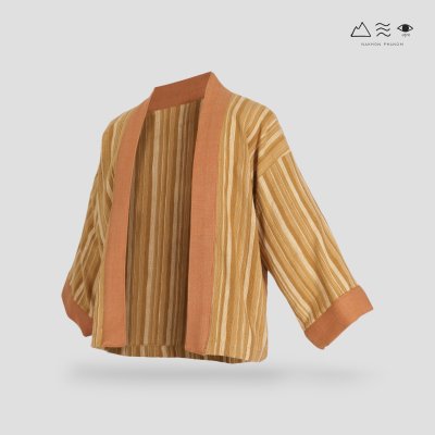 เสื้อคลุมกิโมโนฝ้ายเข็นมือ-สั้น ทอลายไม้