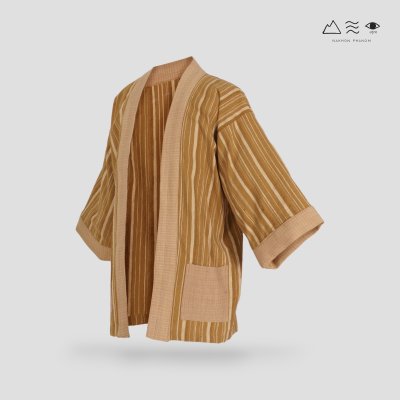 เสื้อคลุมกิโมโนฝ้ายเข็นมือ-ยาว ทอลายไม้