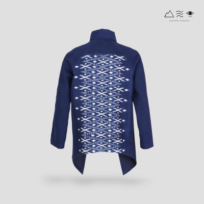 เสื้อคลุมคอปก-หลังมัดหมี่ คราม