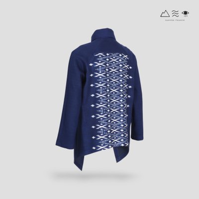 เสื้อคลุมคอปก-หลังมัดหมี่ คราม