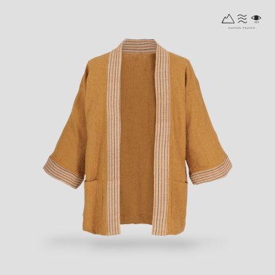 เสื้อคลุมกิโมโนฝ้ายเข็นมือ-ยาว สีธรรมชาติ