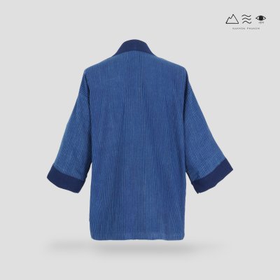 เสื้อคลุมกิโมโนผ้าคราม-ยาว ลายลูกฟูก
