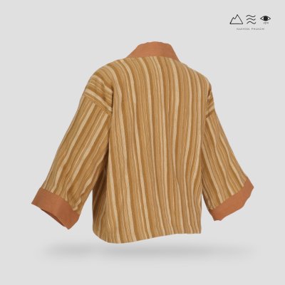 เสื้อคลุมกิโมโนฝ้ายเข็นมือ-สั้น ทอลายไม้