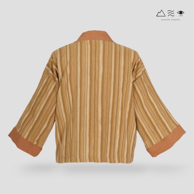 เสื้อคลุมกิโมโนฝ้ายเข็นมือ-สั้น ทอลายไม้